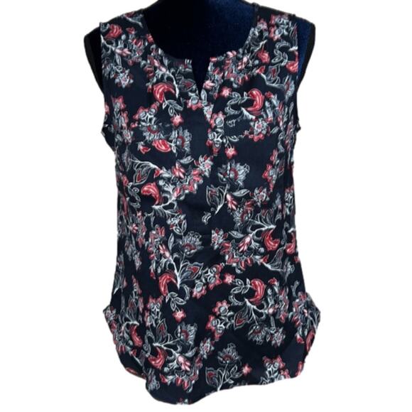 Anne Taylor floral print blouse Sleeveless Small Blue Red White - Picture 1 of 9